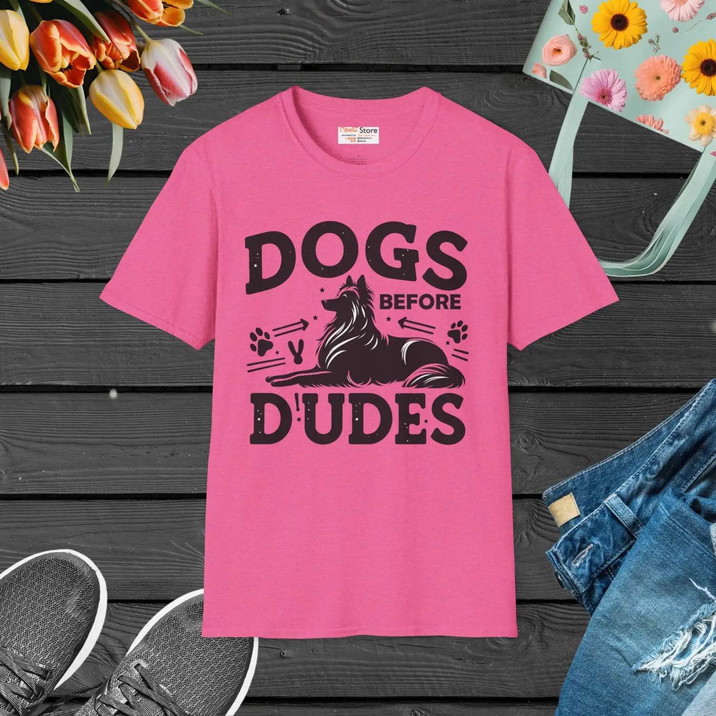 Unisex Softstyle T-Shirt - Dogs Before Dudes Graphic - DipaliZ
