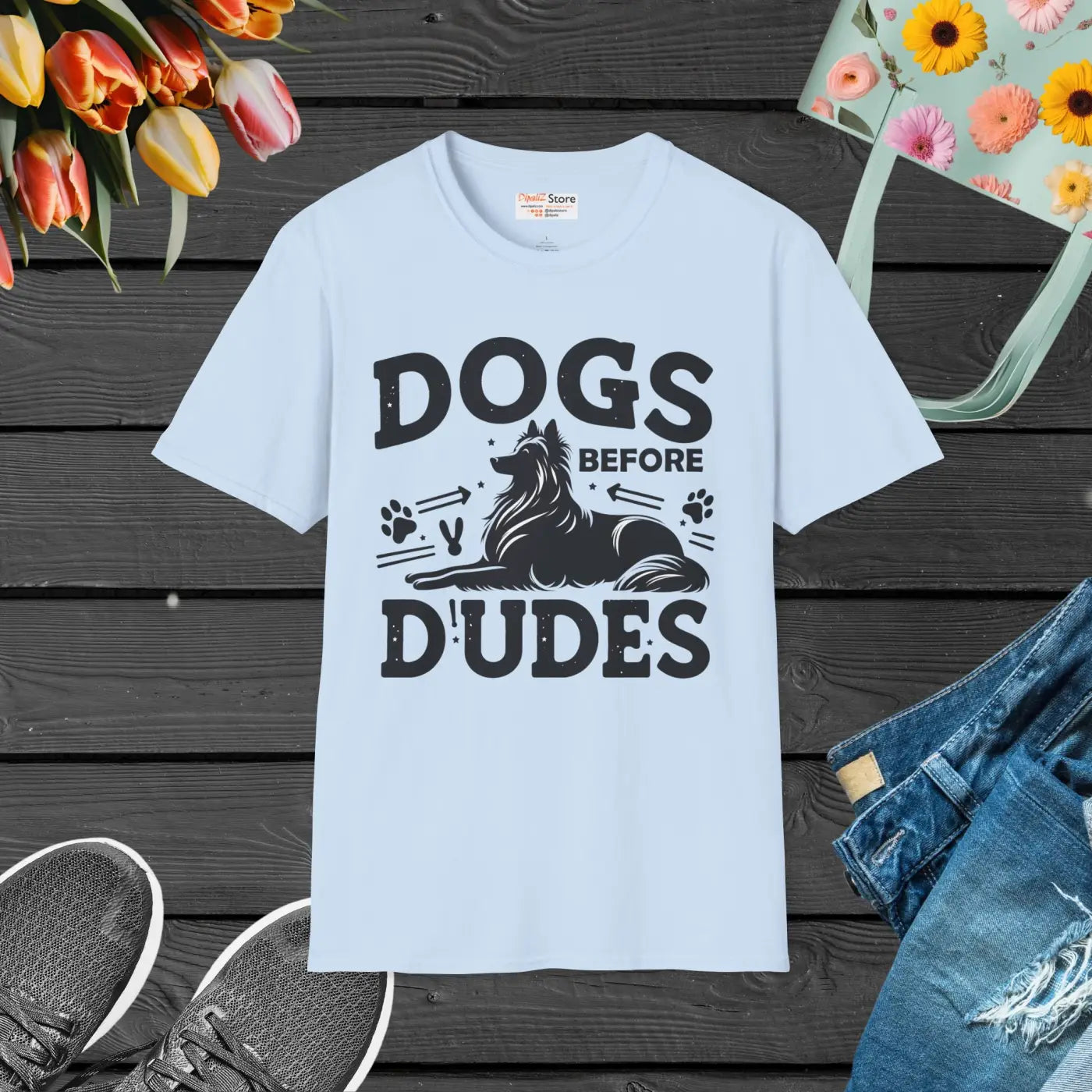 Unisex Softstyle T-Shirt - Dogs Before Dudes Graphic - DipaliZ
