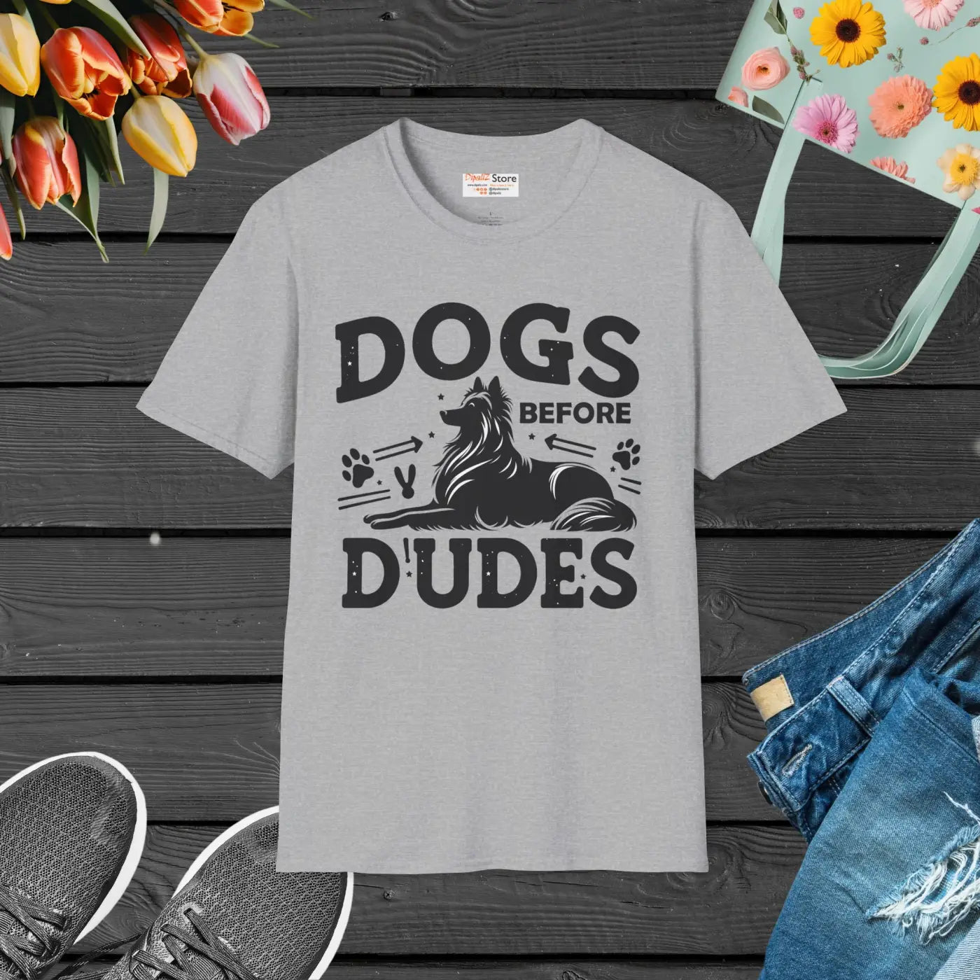 Unisex Softstyle T-Shirt - Dogs Before Dudes Graphic - DipaliZ