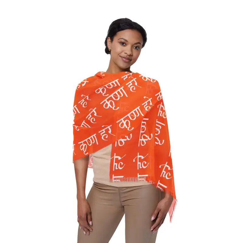 Krishna Pattern Scarf - Hare Krishna Polyester Design - DipaliZ