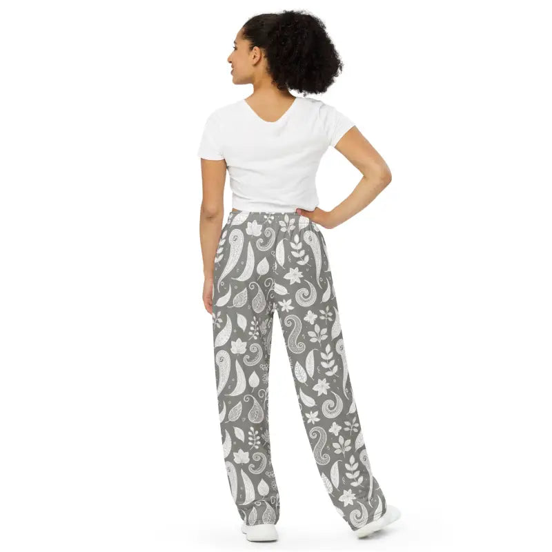 Wide-Leg Pants - Adjustable Waist Paisley Pattern - DipaliZ
