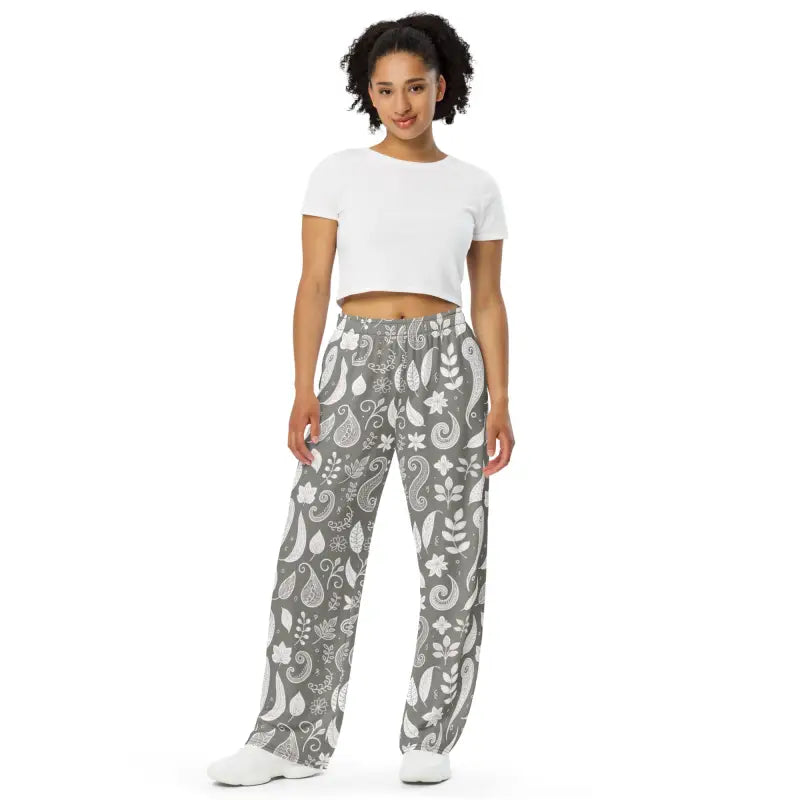 Wide-Leg Pants - Adjustable Waist Paisley Pattern - DipaliZ