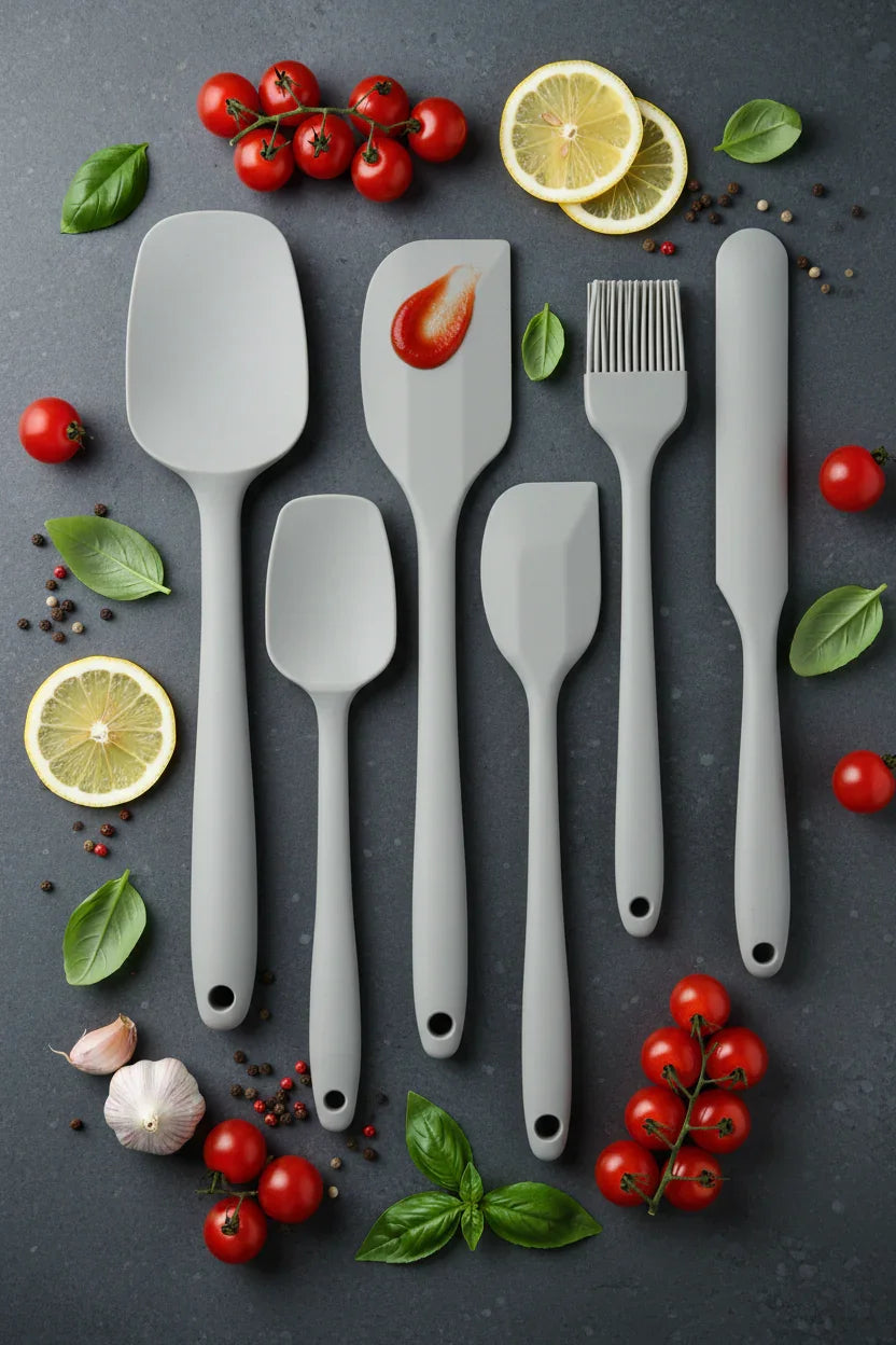 6-Piece Silicone Spatula Set – Heat Resistant, Non-Stick, Gray