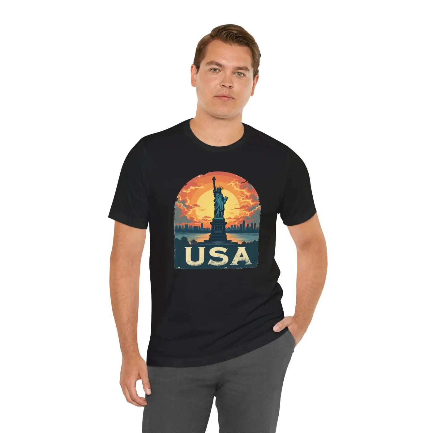 Bold Unisex Jersey Tee - USA Sunset Design - DipaliZ