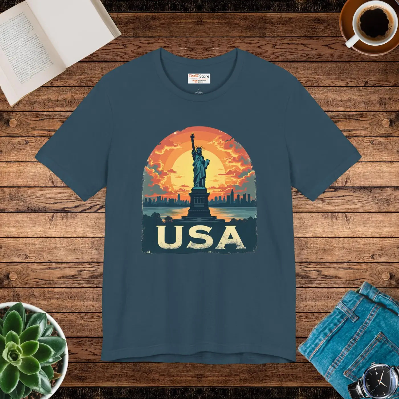 Bold Unisex Jersey Tee - USA Sunset Design - DipaliZ