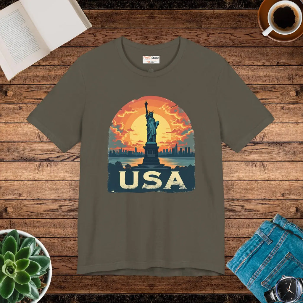 Bold Unisex Jersey Tee - USA Sunset Design - DipaliZ