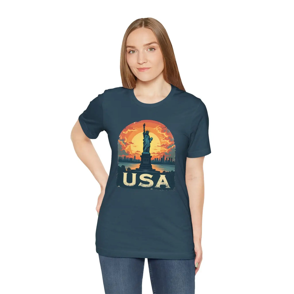 Bold Unisex Jersey Tee - USA Sunset Design - DipaliZ
