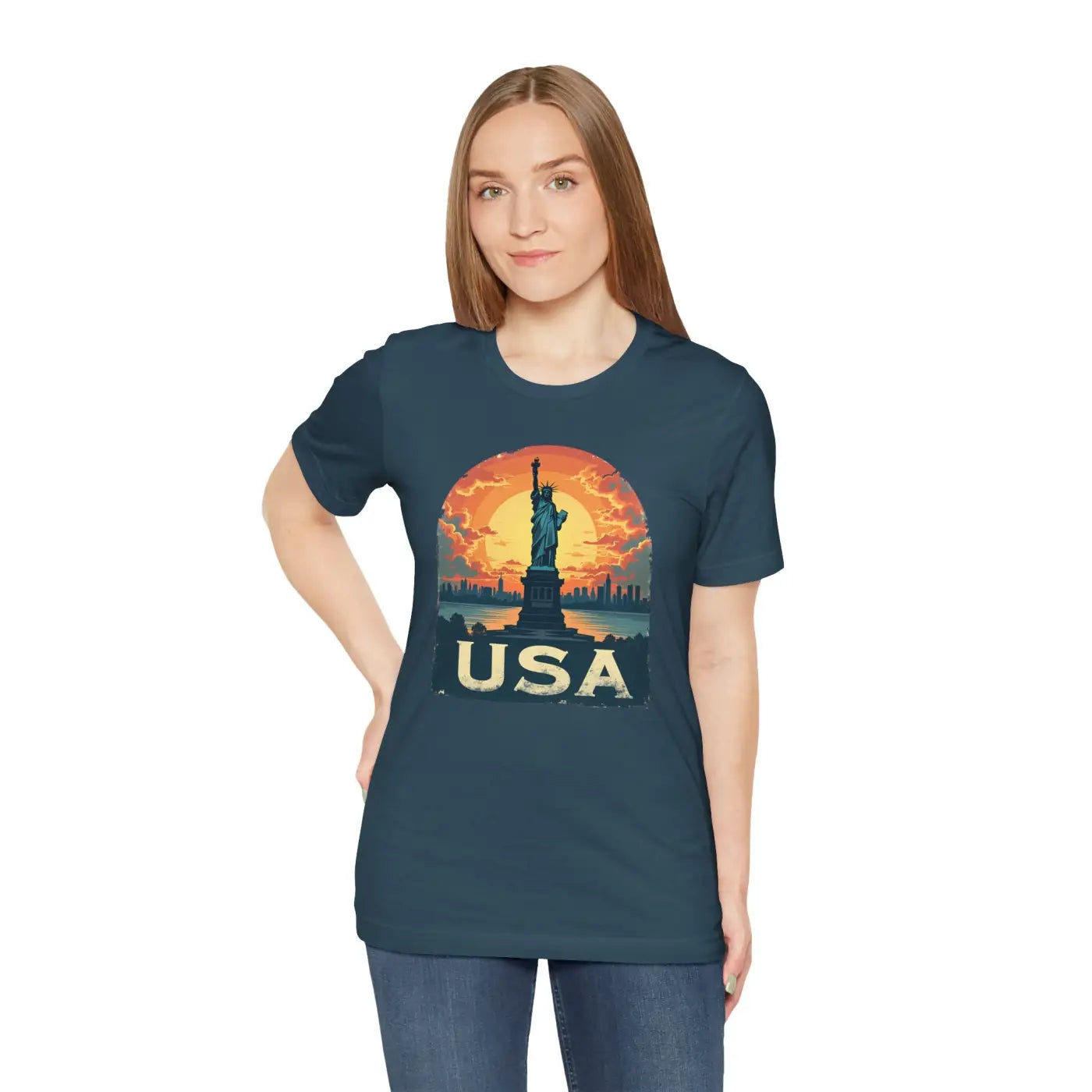 Bold Unisex Jersey Tee - USA Sunset Design - DipaliZ