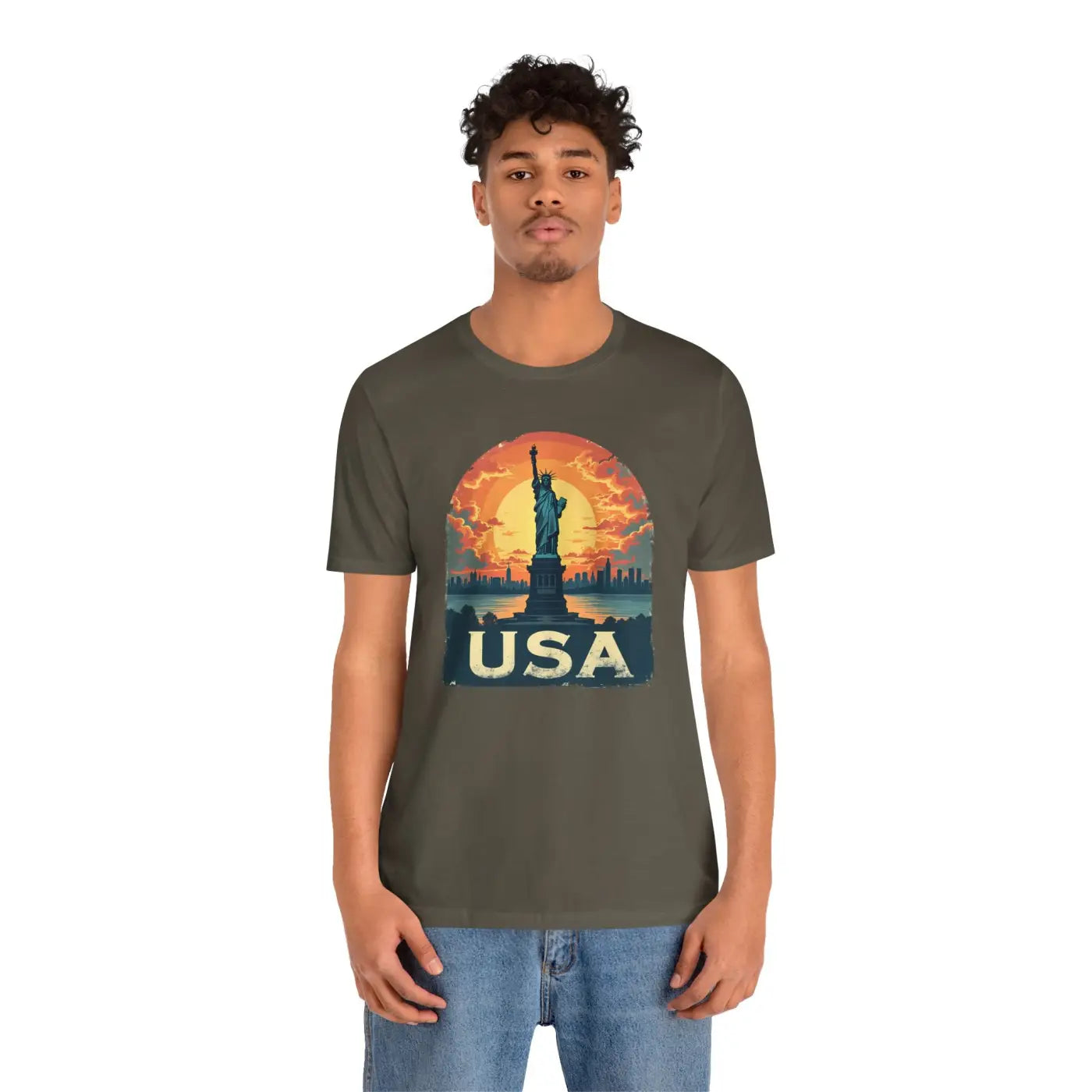 Bold Unisex Jersey Tee - USA Sunset Design - DipaliZ