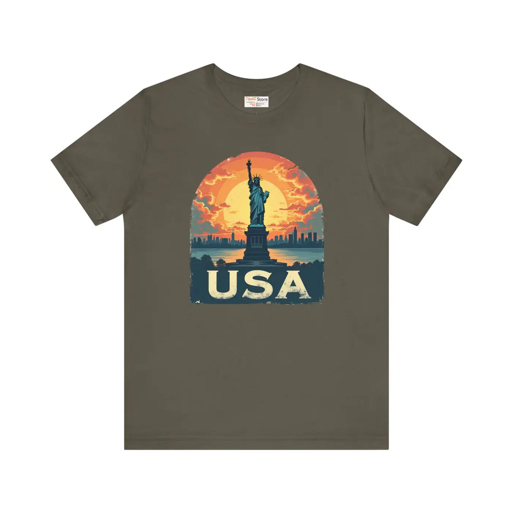 Bold Unisex Jersey Tee - USA Sunset Design - DipaliZ
