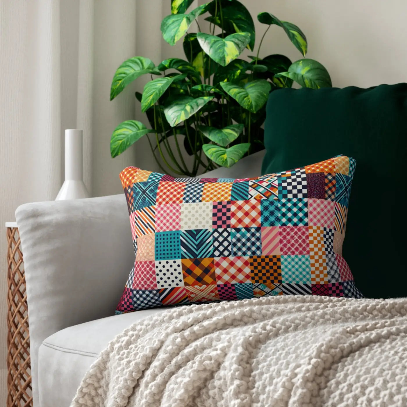 Vibrant Polyester Lumbar Pillow - Abstract Pattern Design - DipaliZ