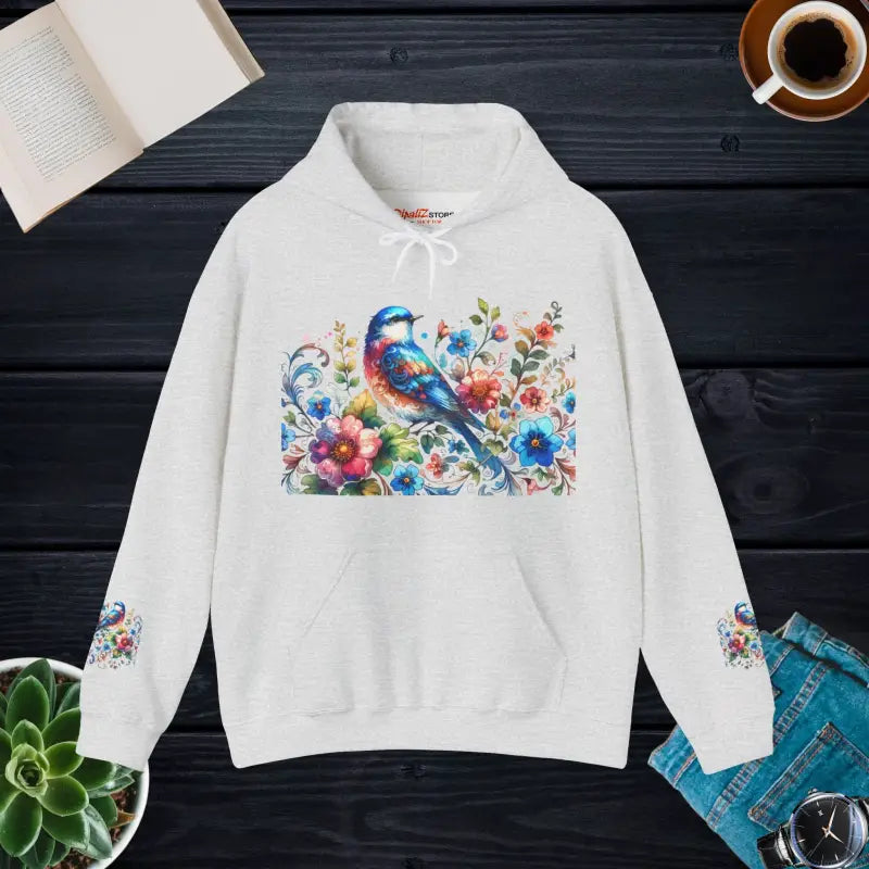 Unisex Heavy Hooded Sweatshirt - Vibrant Bird Design - DipaliZ