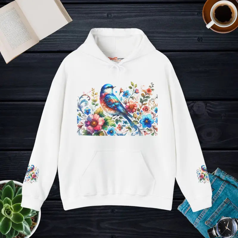 Unisex Heavy Hooded Sweatshirt - Vibrant Bird Design - DipaliZ