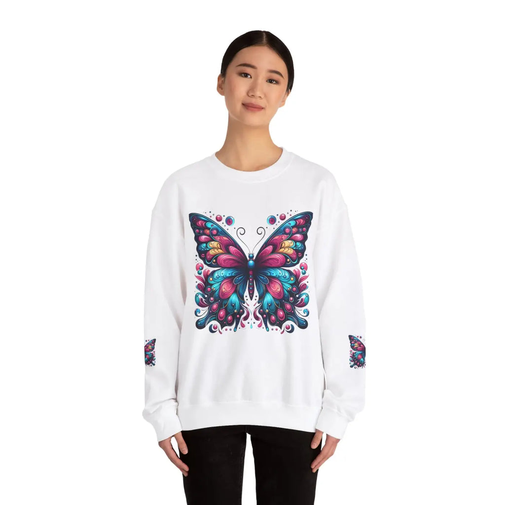 Vibrant Butterfly Heavy Blend Sweatshirt - Unisex Comfort - DipaliZ