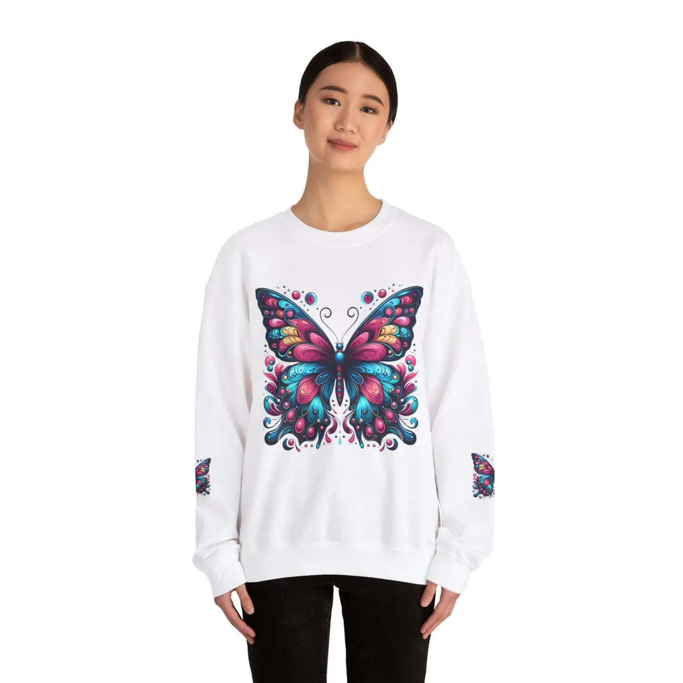 Vibrant Butterfly Heavy Blend Sweatshirt - Unisex Comfort - DipaliZ