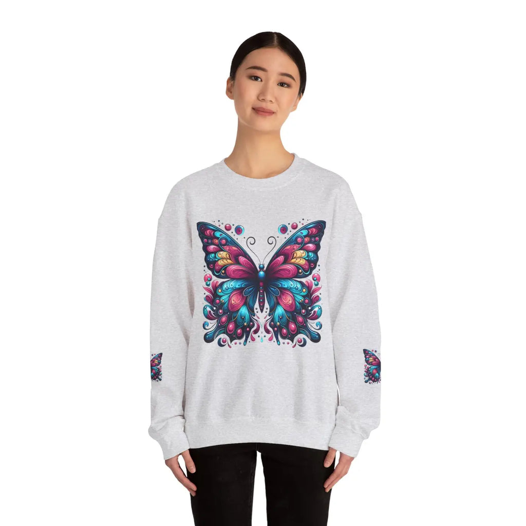 Vibrant Butterfly Heavy Blend Sweatshirt - Unisex Comfort - DipaliZ