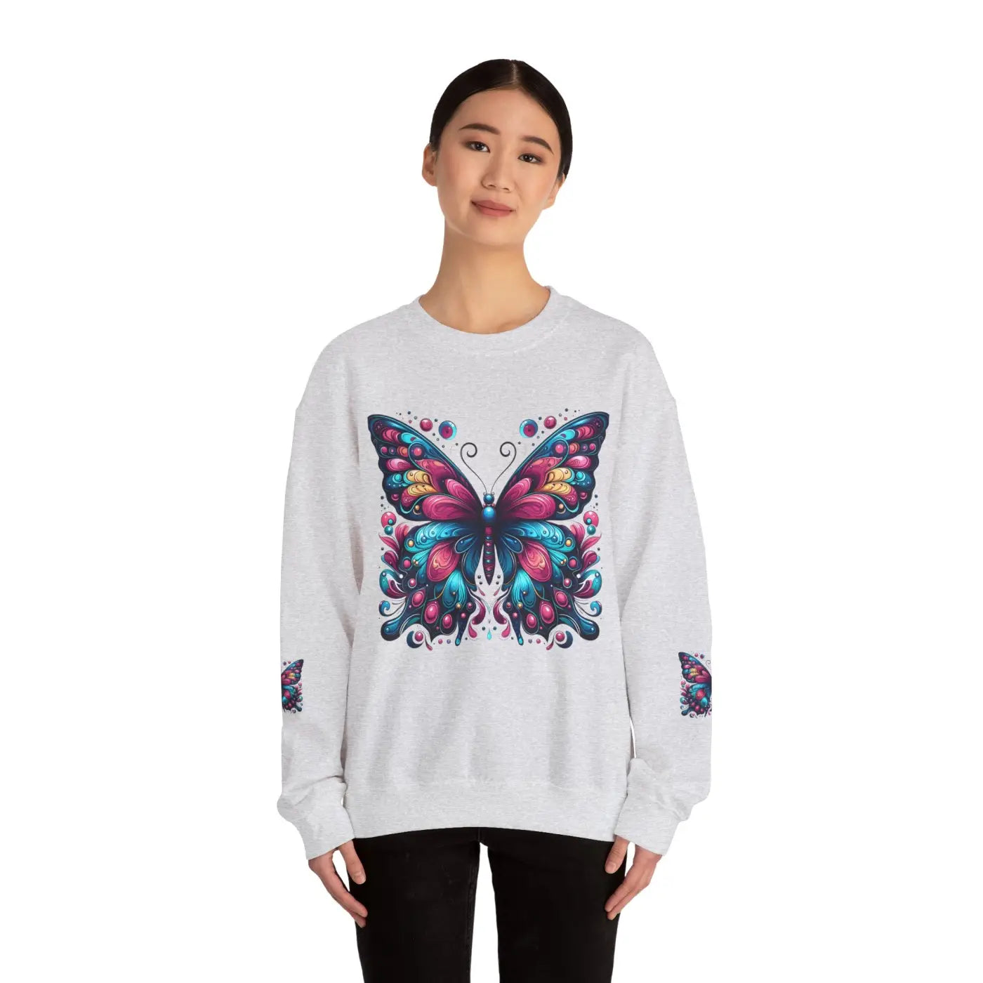 Vibrant Butterfly Heavy Blend Sweatshirt - Unisex Comfort - DipaliZ