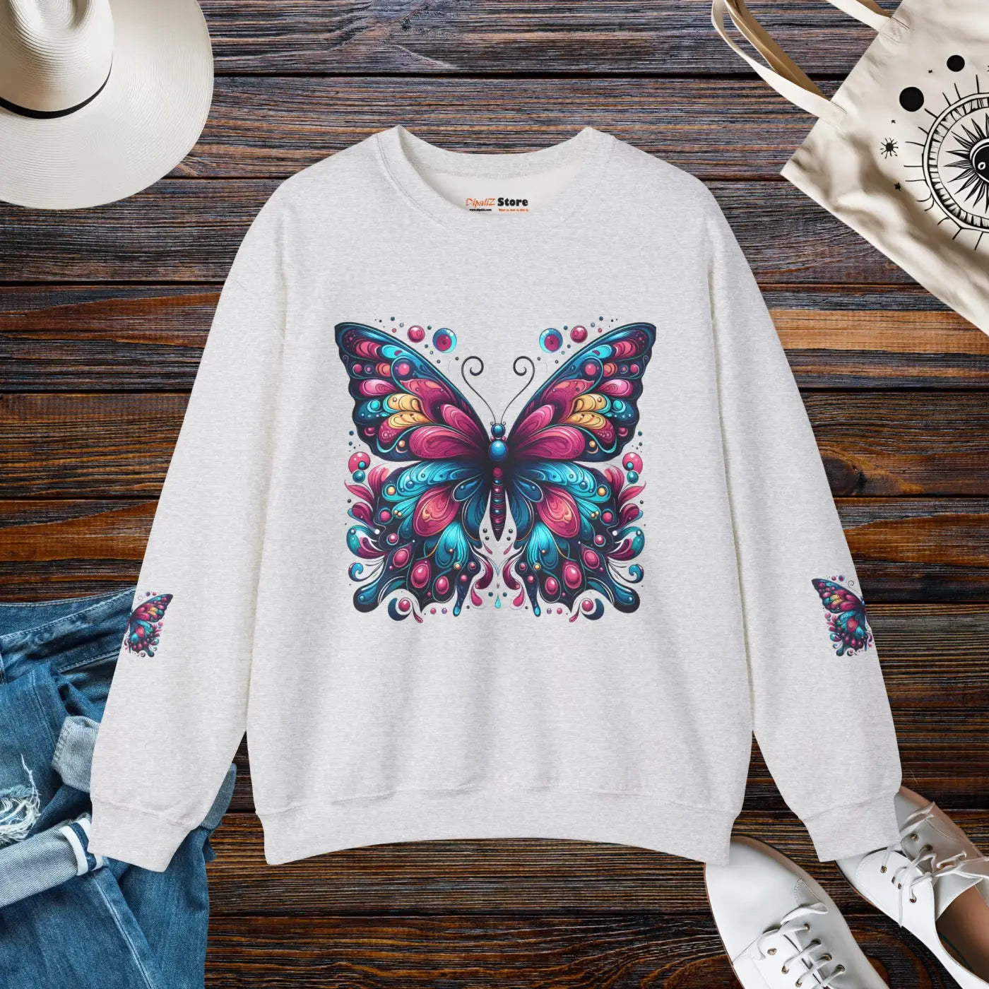 Vibrant Butterfly Heavy Blend Sweatshirt - Unisex Comfort - DipaliZ