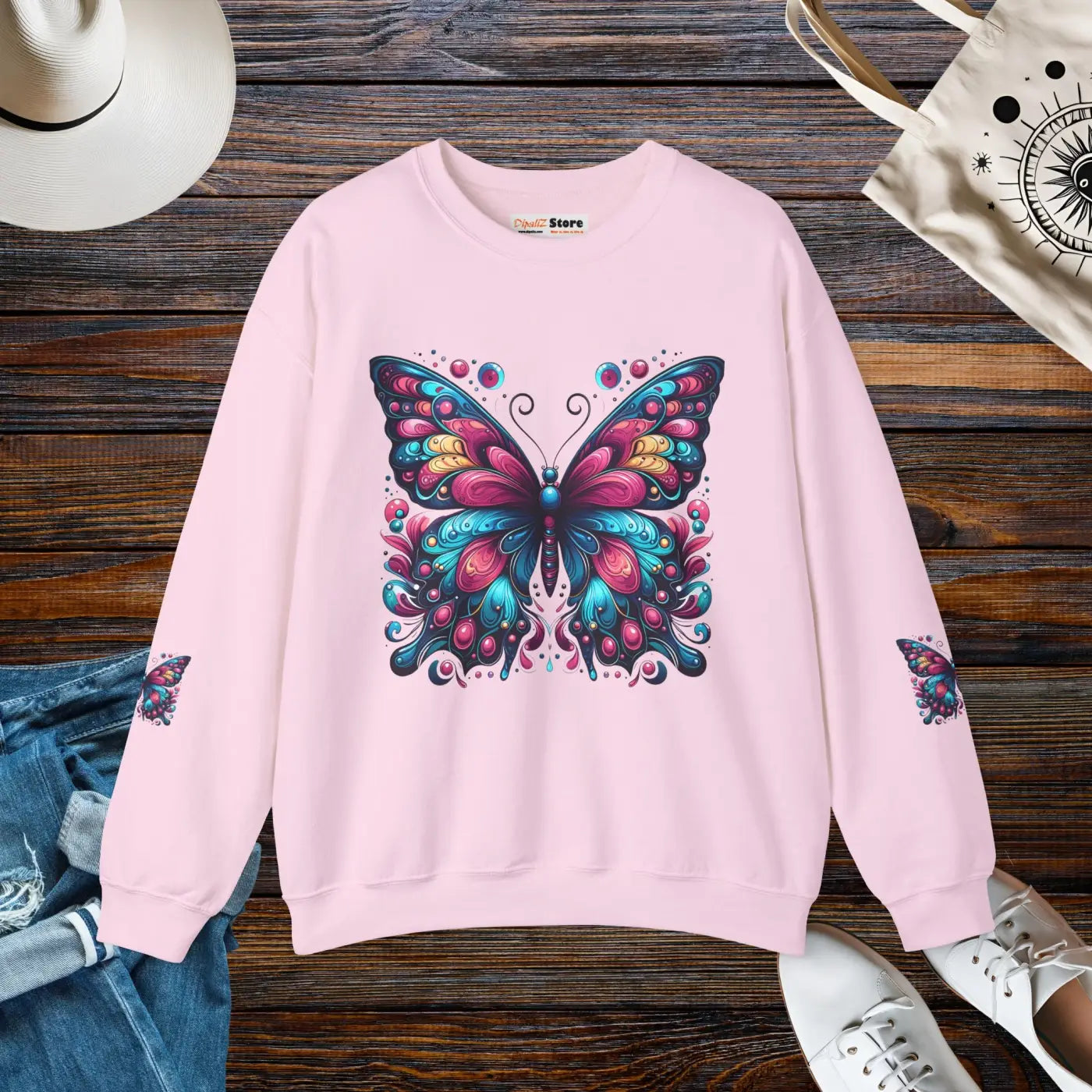 Vibrant Butterfly Heavy Blend Sweatshirt - Unisex Comfort - DipaliZ