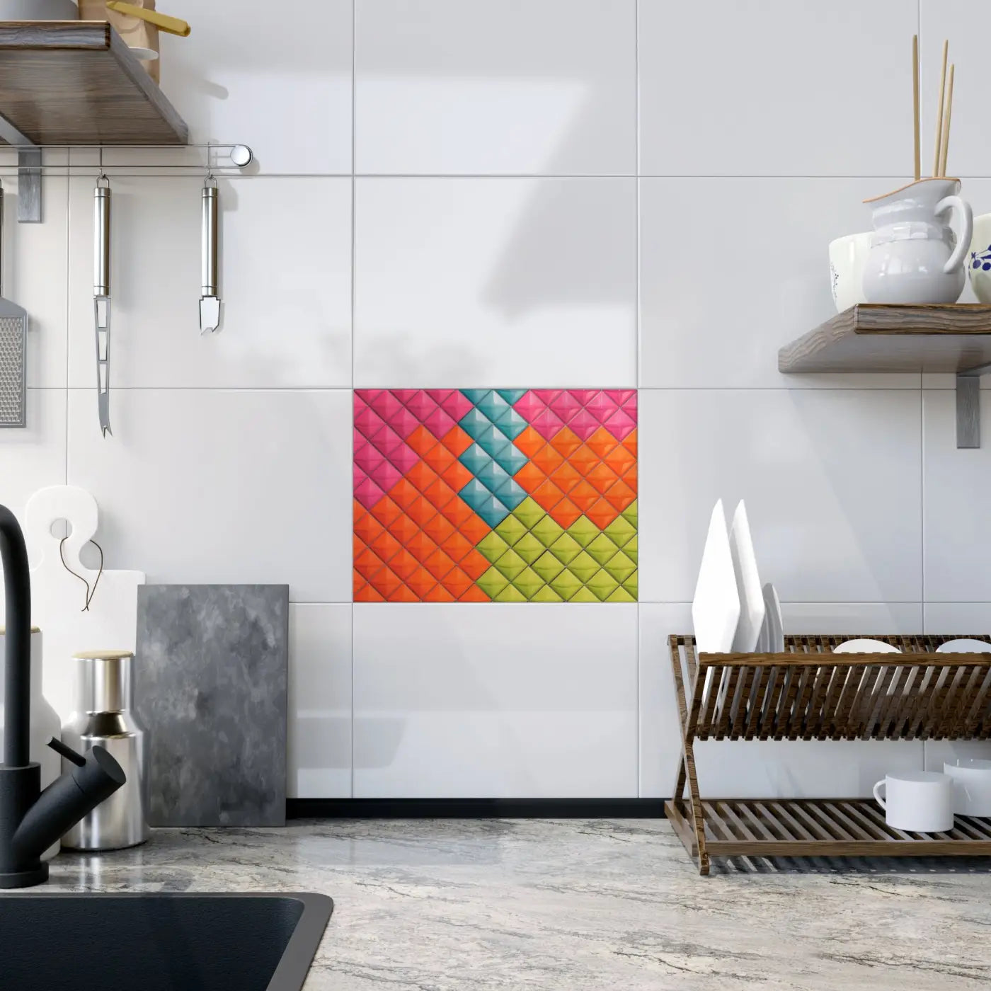 Vibrant Colored Abstract Ceramic Photo Tiles - Wall Decor - DipaliZ
