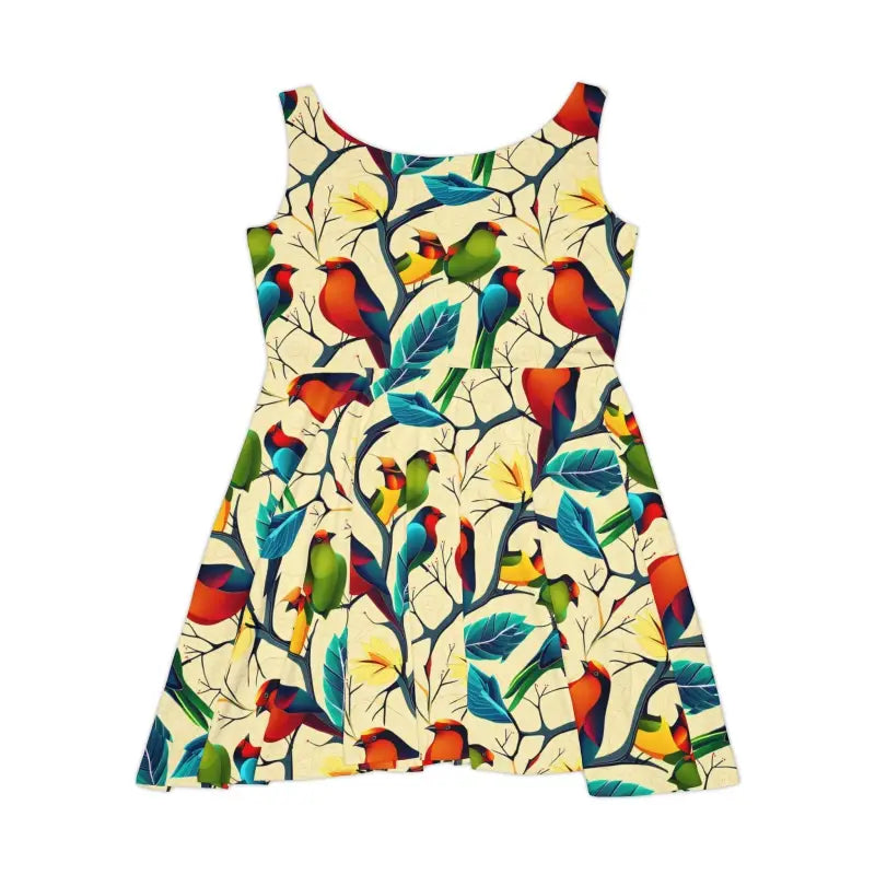 Colorful Birds Skater Dress - Vibrant Print Design - DipaliZ