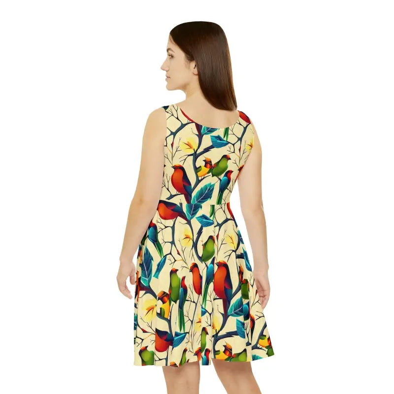 Colorful Birds Skater Dress - Vibrant Print Design - DipaliZ