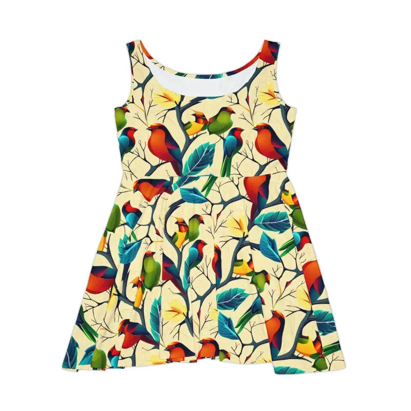 Colorful Birds Skater Dress - Vibrant Print Design - DipaliZ