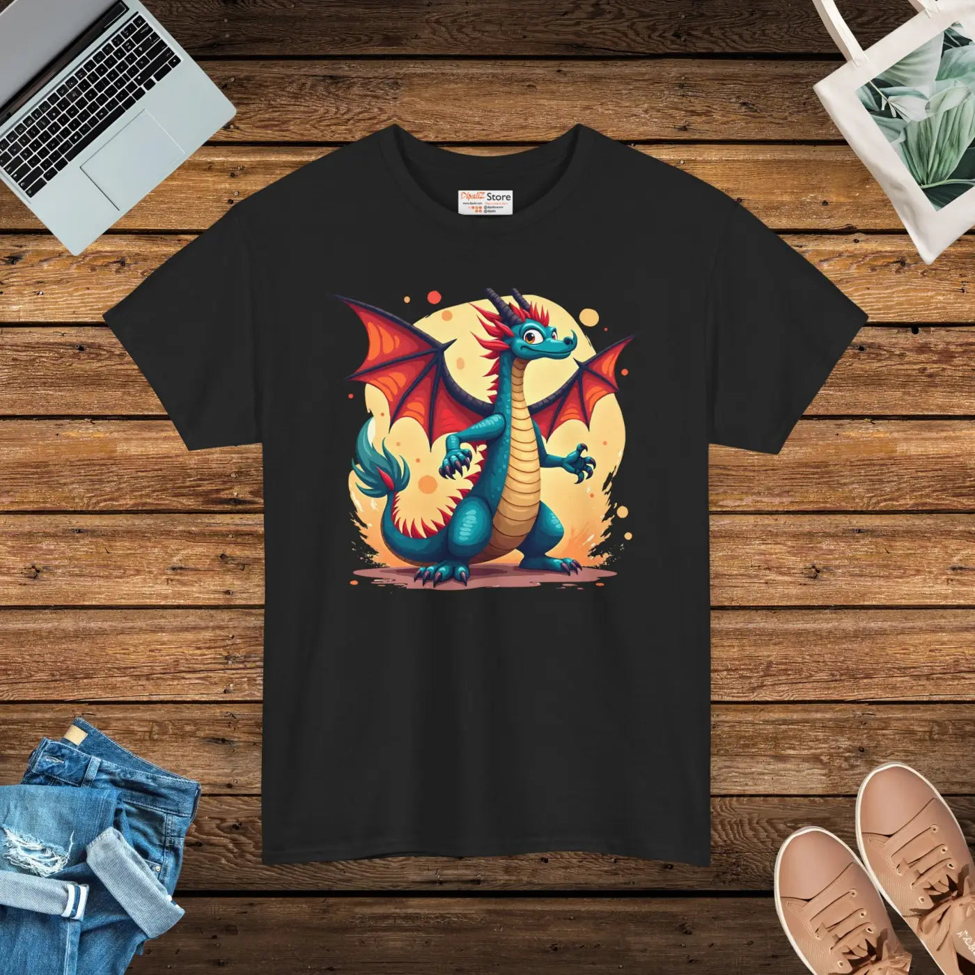 Vibrant Dragon Unisex Heavy Cotton Tee - Bold Print - DipaliZ