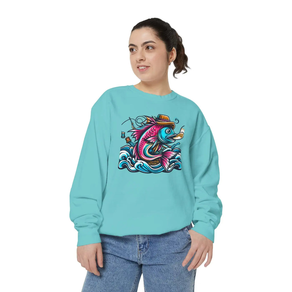 Vibrant Fish Sweatshirt - Cozy Ocean Vibes Cotton Blend - DipaliZ