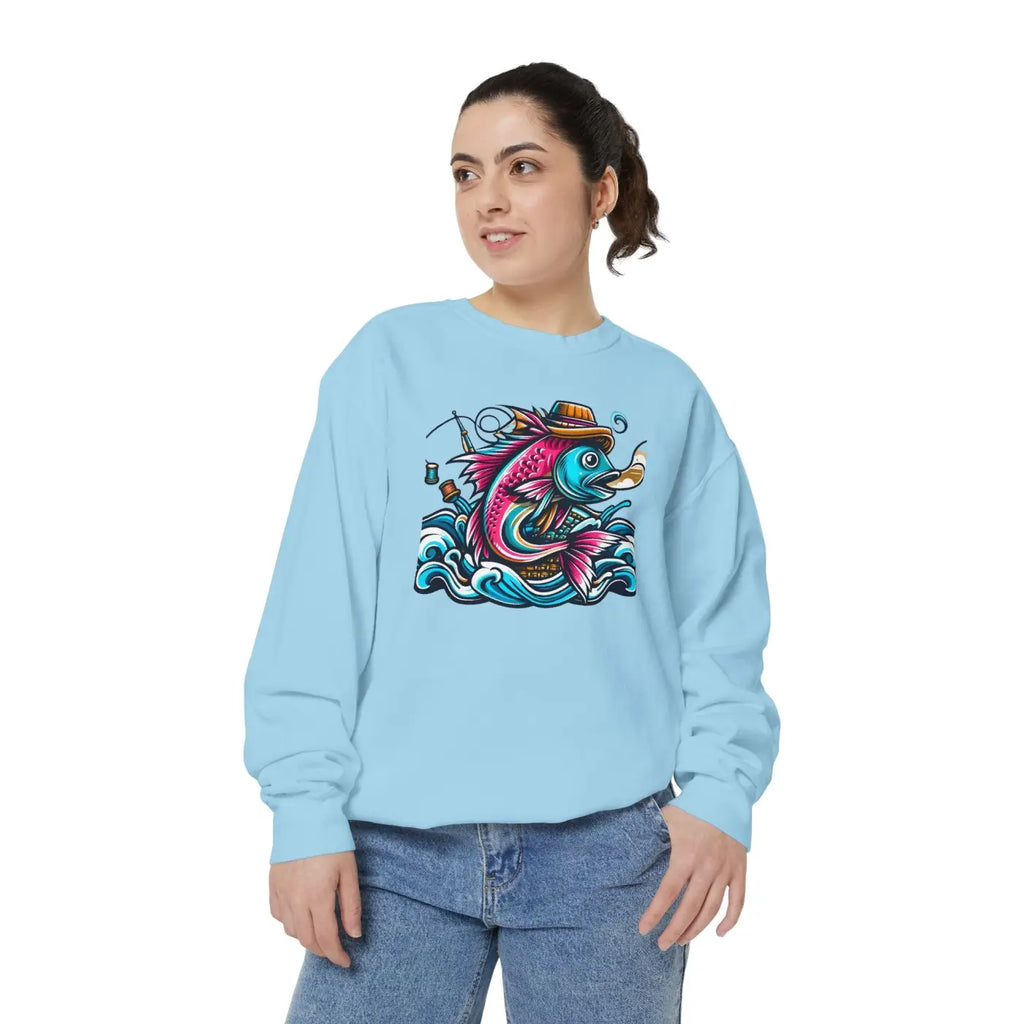 Vibrant Fish Sweatshirt - Cozy Ocean Vibes Cotton Blend - DipaliZ
