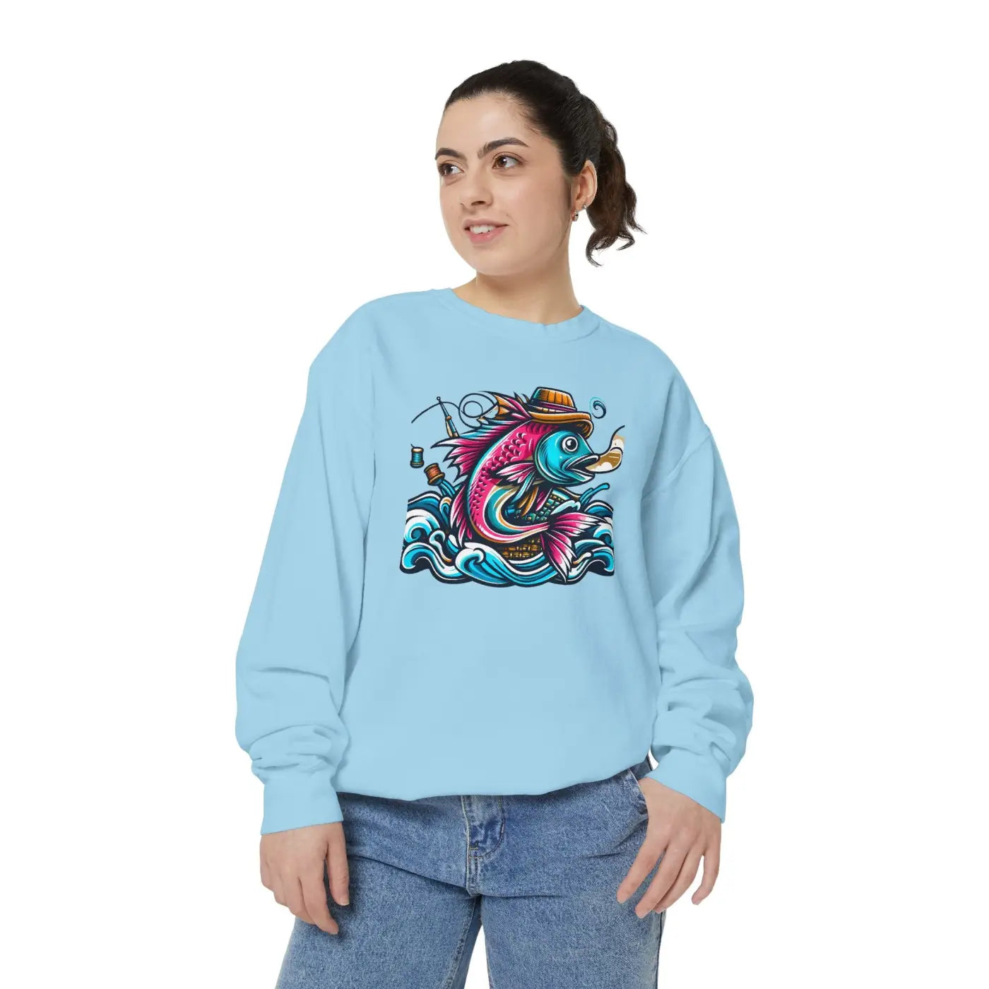Vibrant Fish Sweatshirt - Cozy Ocean Vibes Cotton Blend - DipaliZ