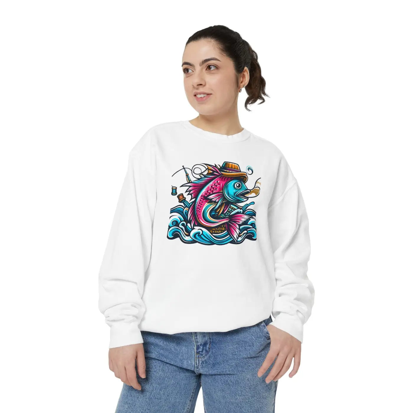 Vibrant Fish Sweatshirt - Cozy Ocean Vibes Cotton Blend - DipaliZ