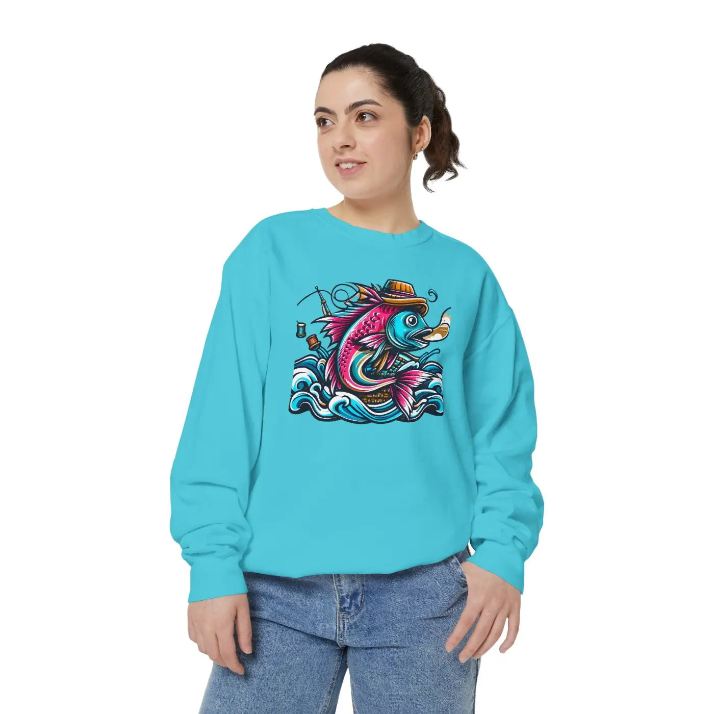 Vibrant Fish Sweatshirt - Cozy Ocean Vibes Cotton Blend - DipaliZ