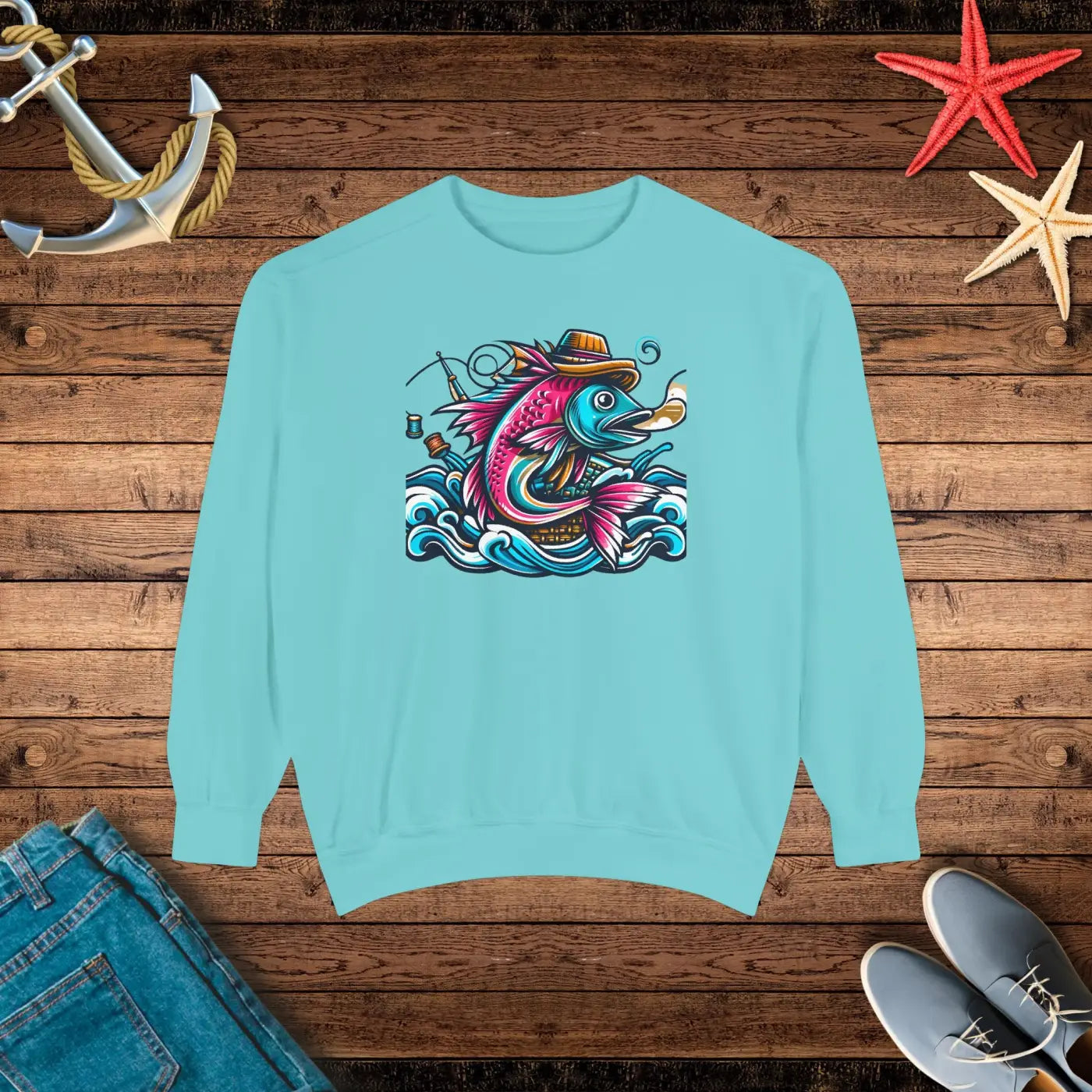 Vibrant Fish Sweatshirt - Cozy Ocean Vibes Cotton Blend - DipaliZ