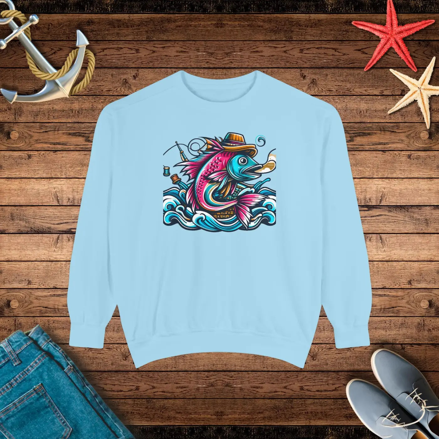 Vibrant Fish Sweatshirt - Cozy Ocean Vibes Cotton Blend - DipaliZ