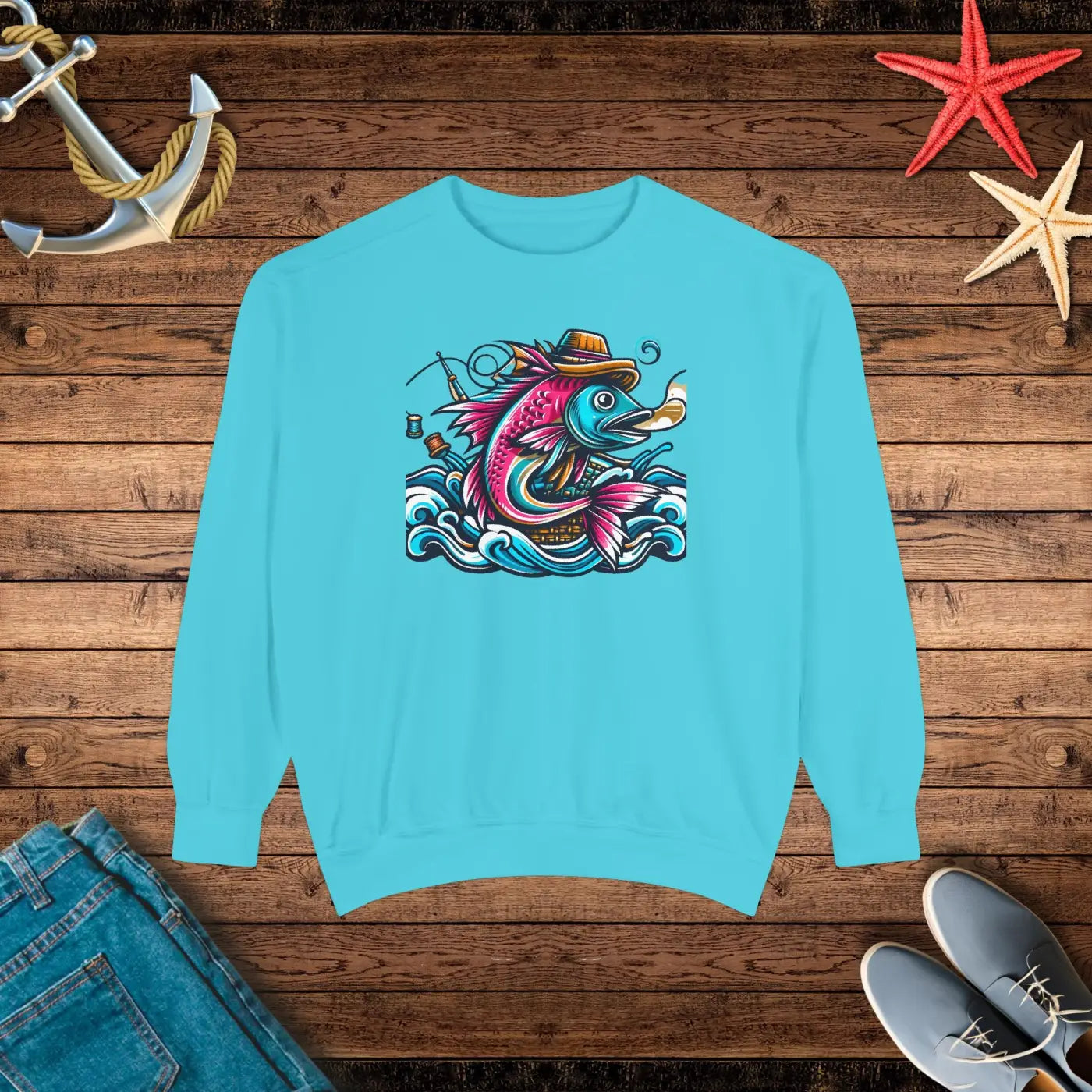 Vibrant Fish Sweatshirt - Cozy Ocean Vibes Cotton Blend - DipaliZ