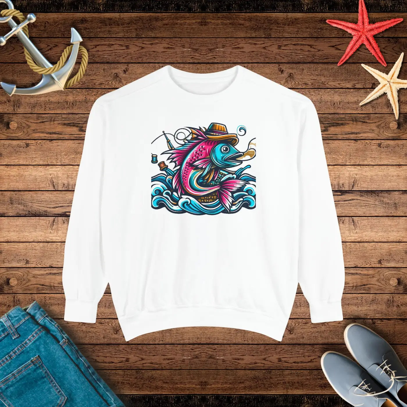 Vibrant Fish Sweatshirt - Cozy Ocean Vibes Cotton Blend - DipaliZ