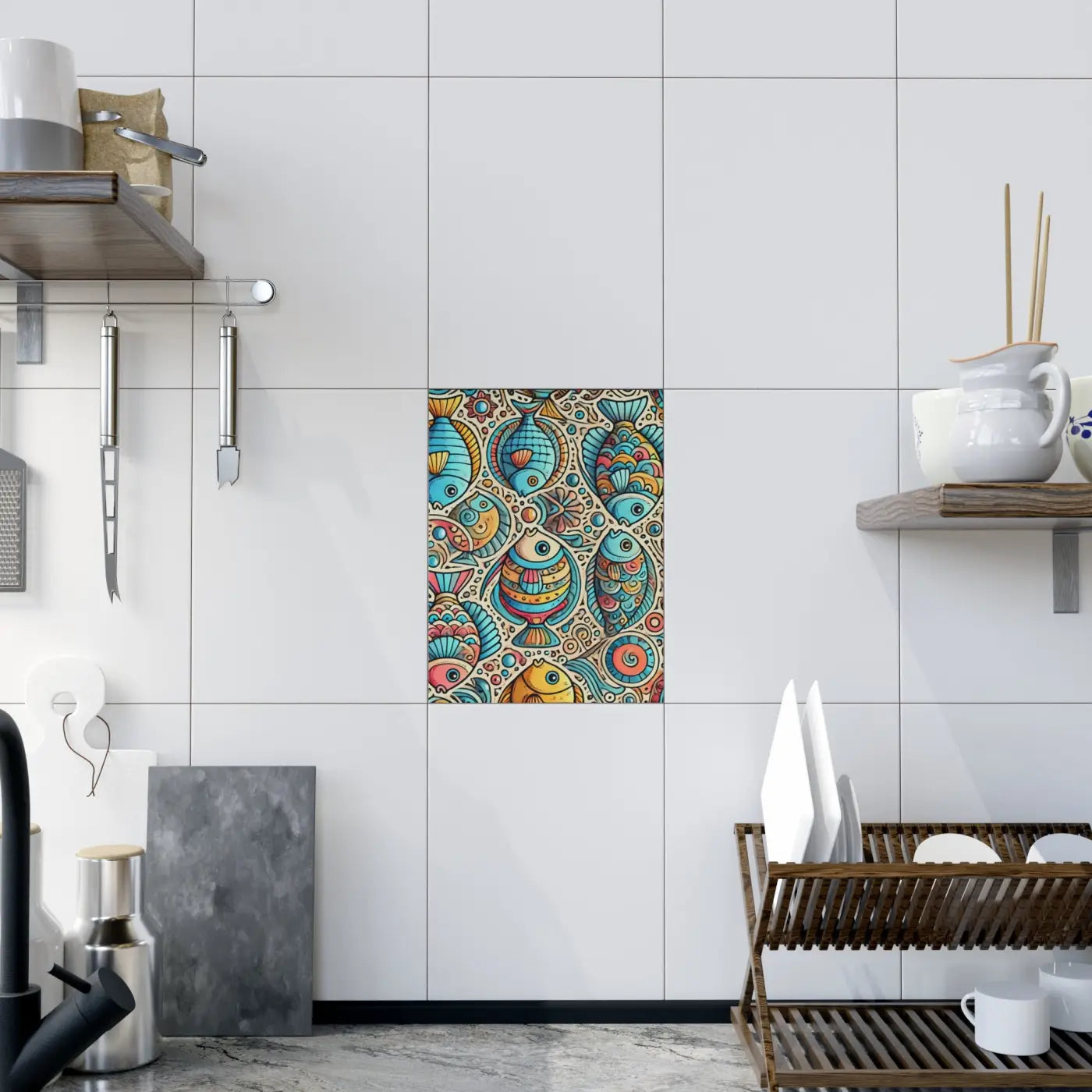Vibrant Fishes Ceramic Photo Tile - Wall Decor - DipaliZ
