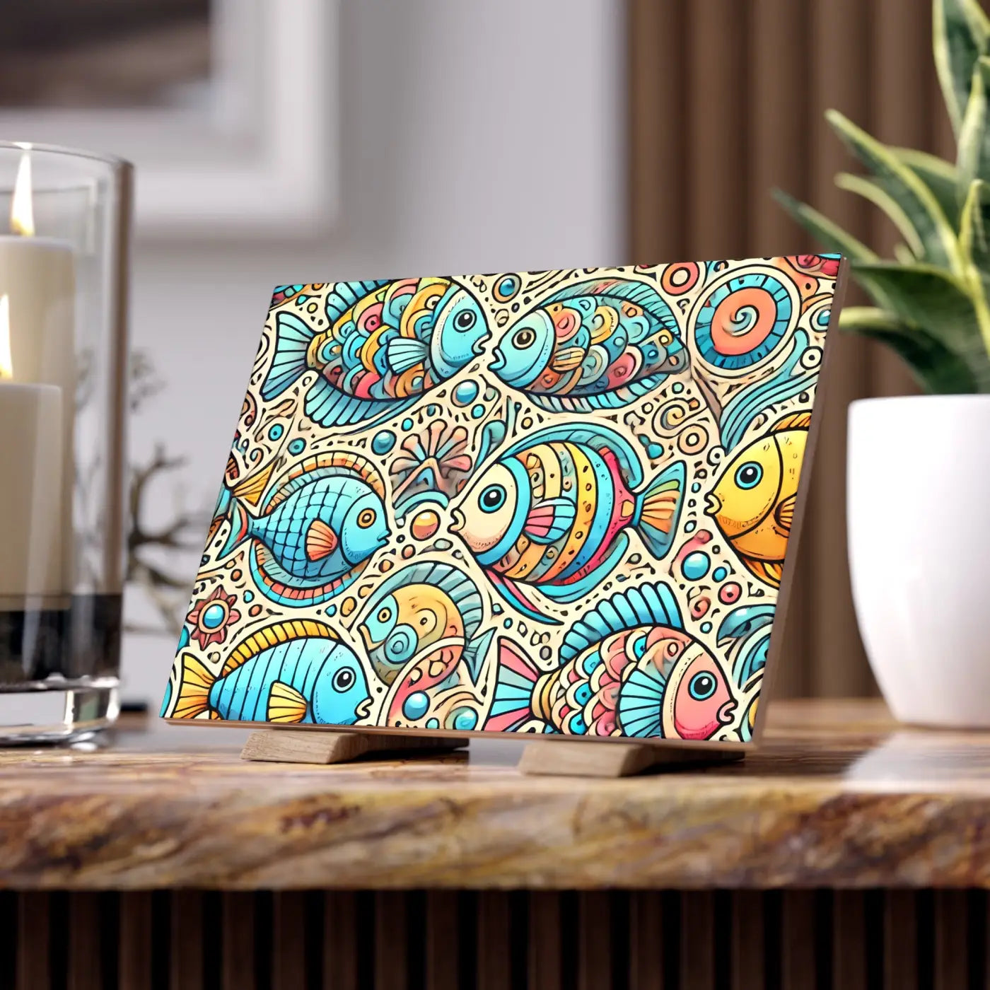Vibrant Fishes Ceramic Photo Tile - Wall Decor - DipaliZ