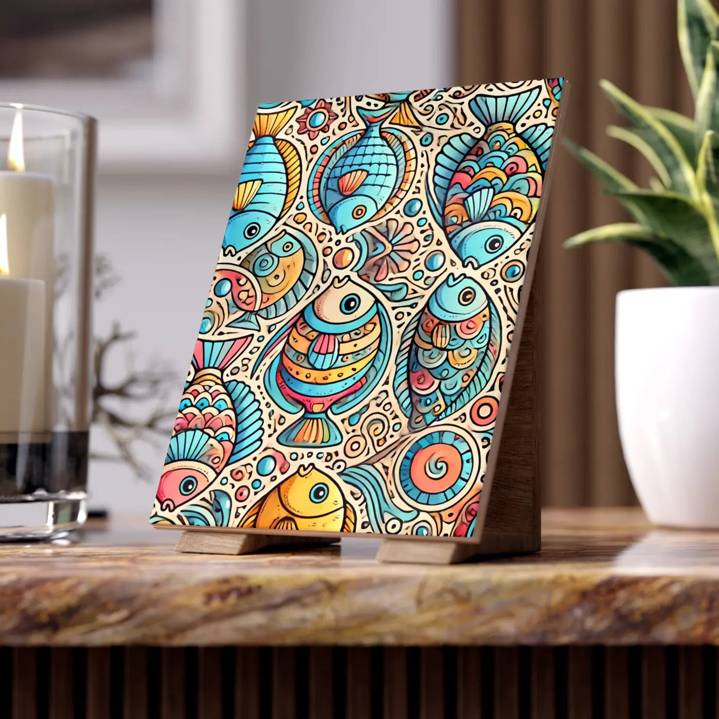 Vibrant Fishes Ceramic Photo Tile - Wall Decor - DipaliZ