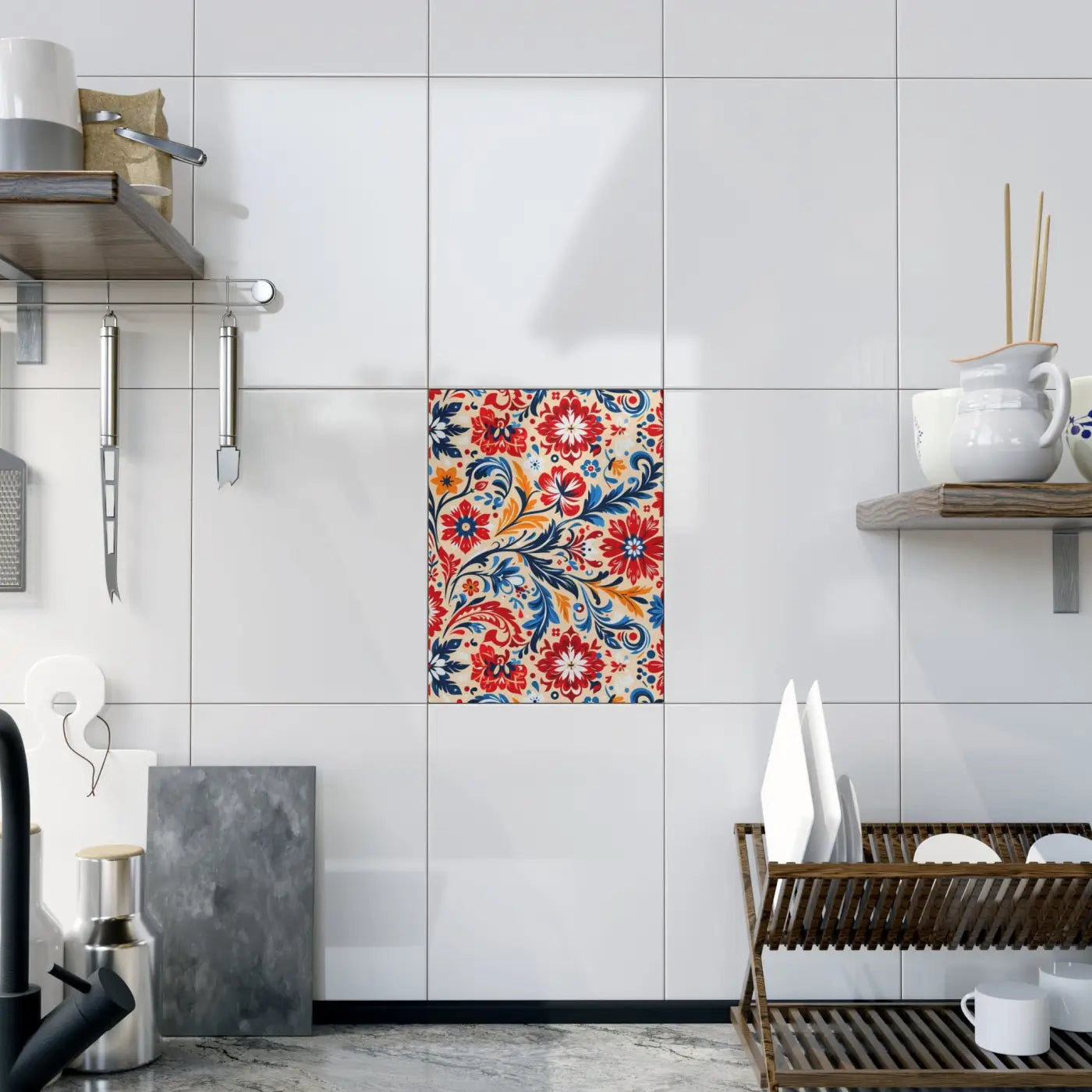 Vibrant Floral Ceramic Photo Tile - Wall Art Decor - DipaliZ