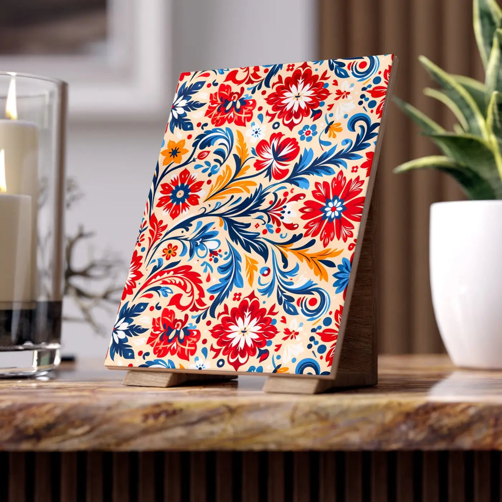 Vibrant Floral Ceramic Photo Tile - Wall Art Decor - DipaliZ