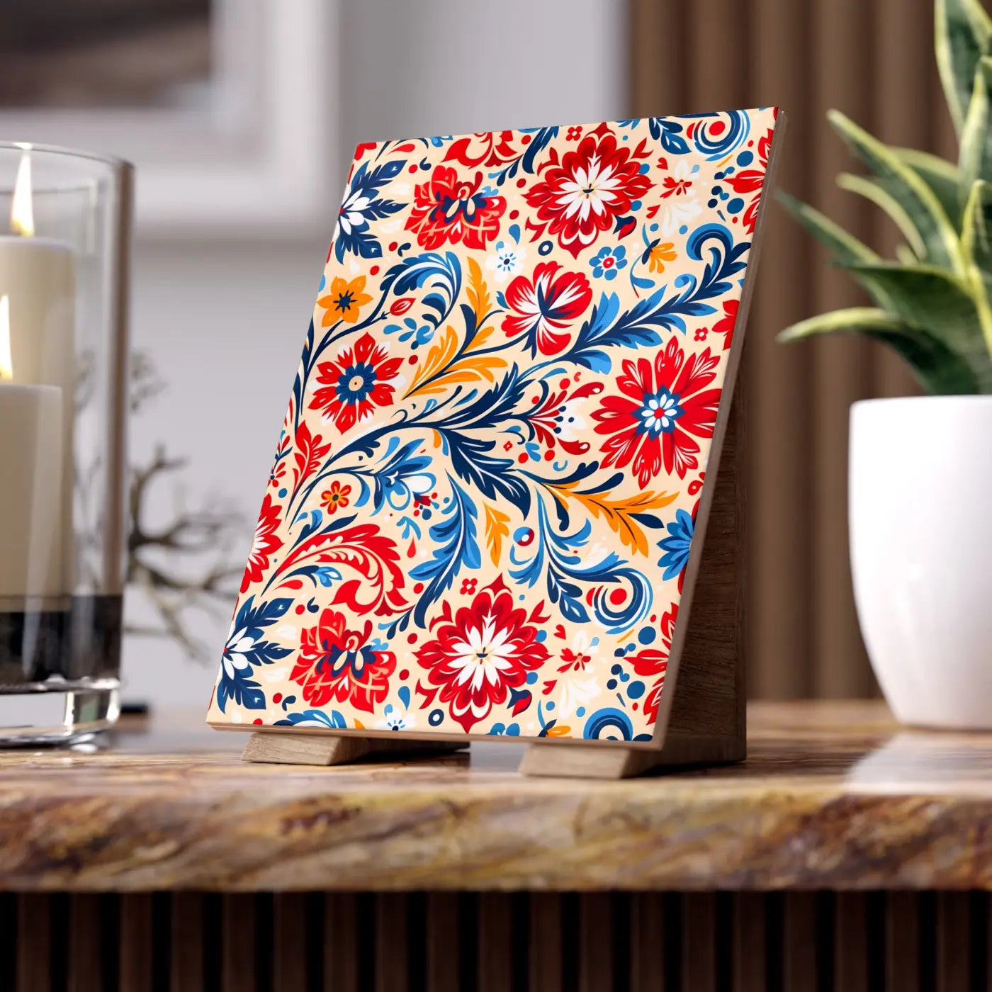 Vibrant Floral Ceramic Photo Tile - Wall Art Decor - DipaliZ