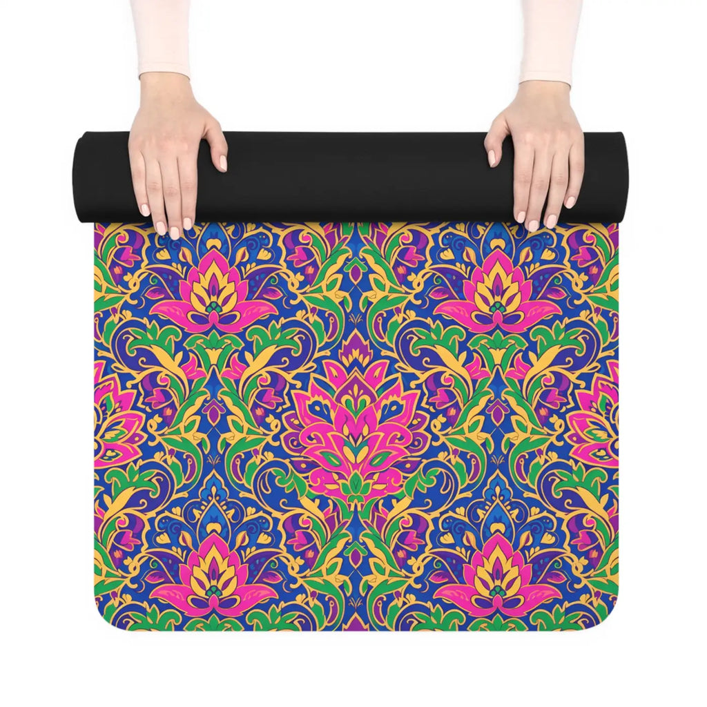 Vibrant Floral Rubber Yoga Mat - Grippy Microfiber Suede - DipaliZ