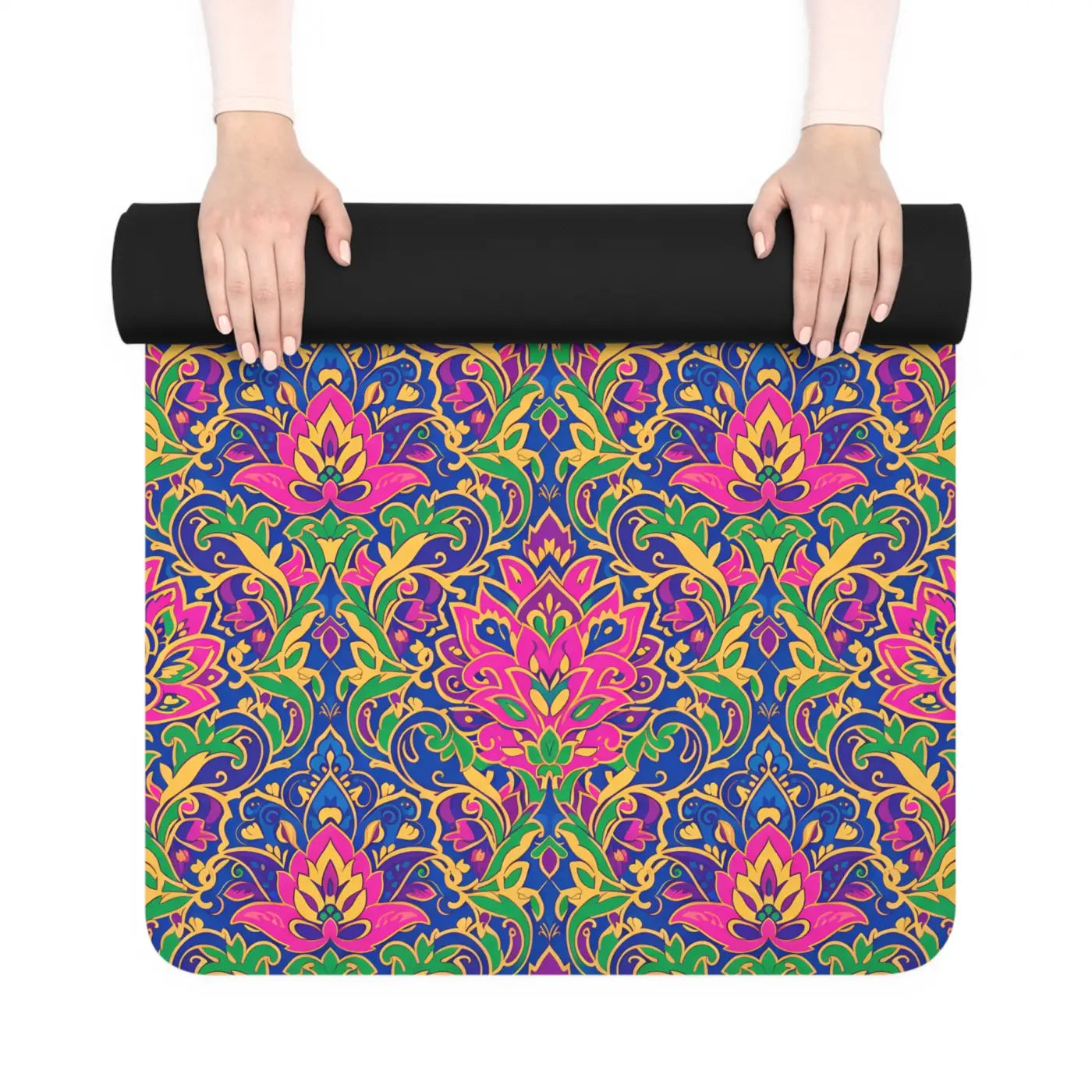 Vibrant Floral Rubber Yoga Mat - Grippy Microfiber Suede - DipaliZ