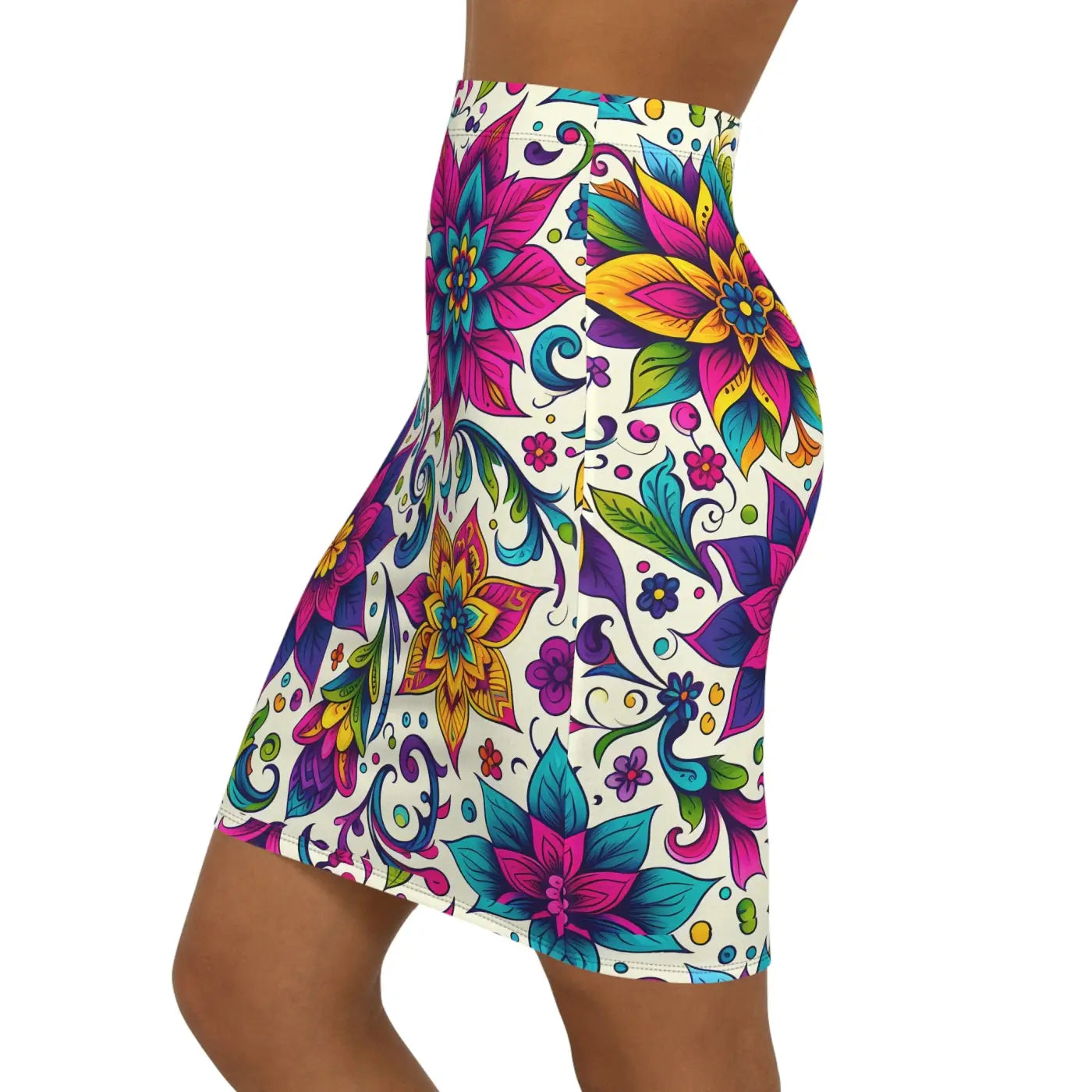 Vibrant Floral Print Pencil Skirt - Bold Statement - DipaliZ