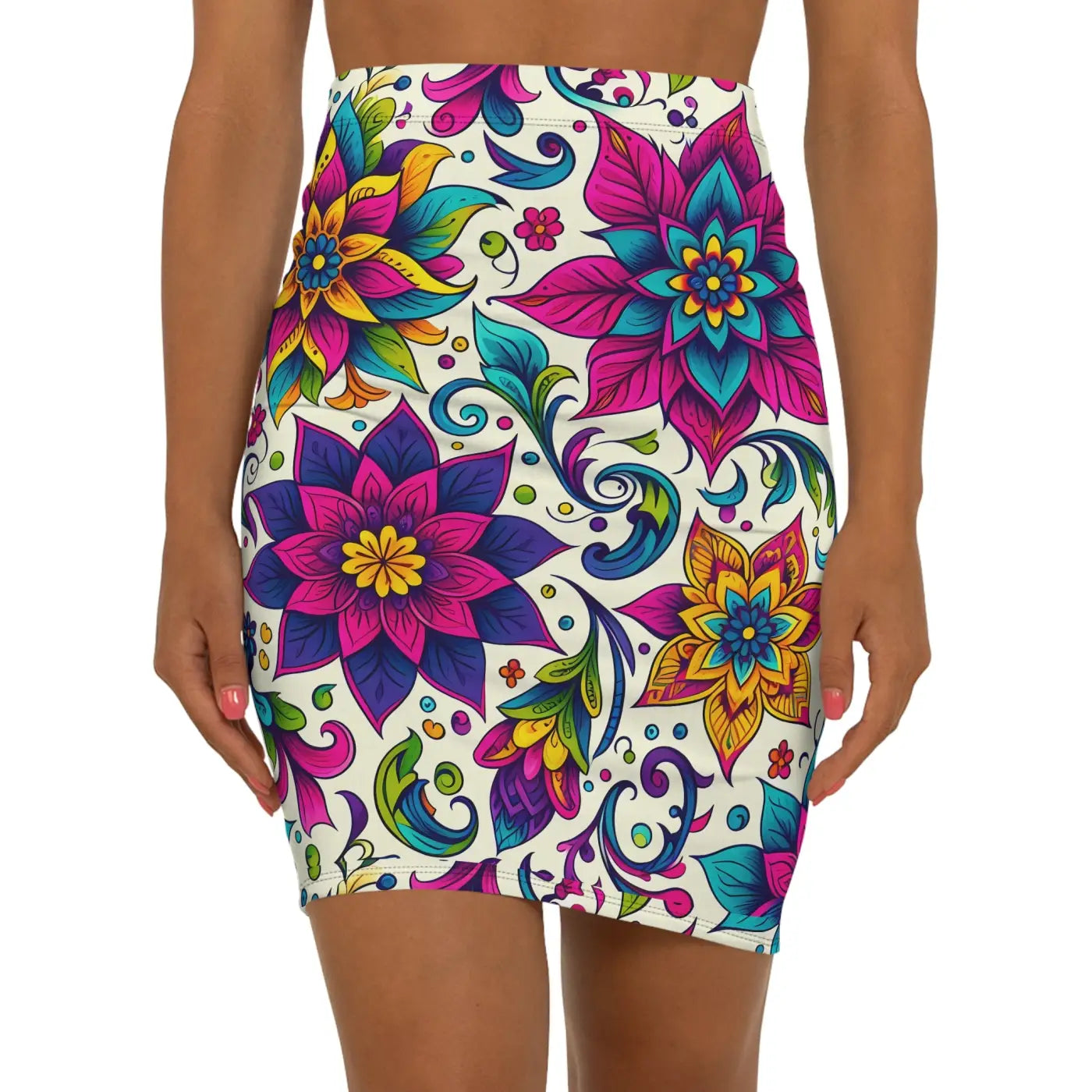 Vibrant Floral Print Pencil Skirt - Bold Statement - DipaliZ