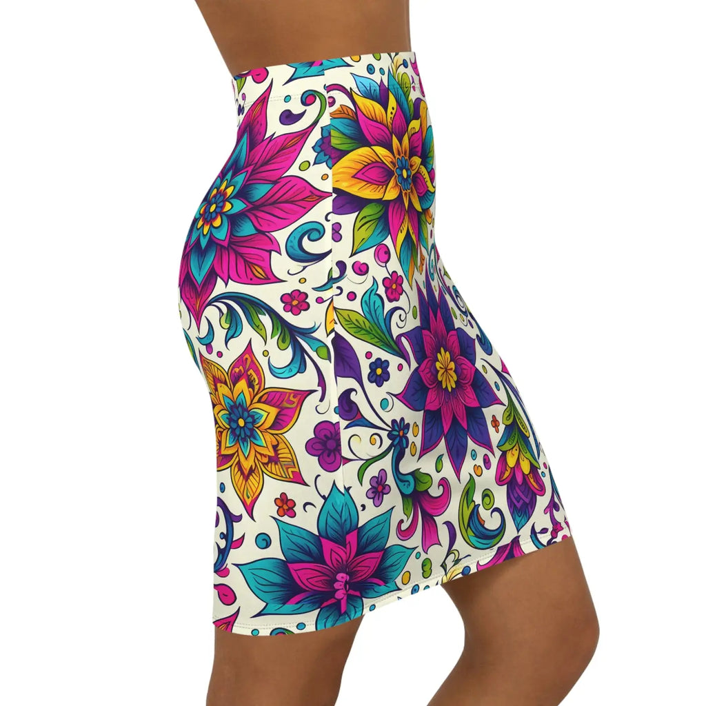 Vibrant Floral Print Pencil Skirt - Bold Statement - DipaliZ