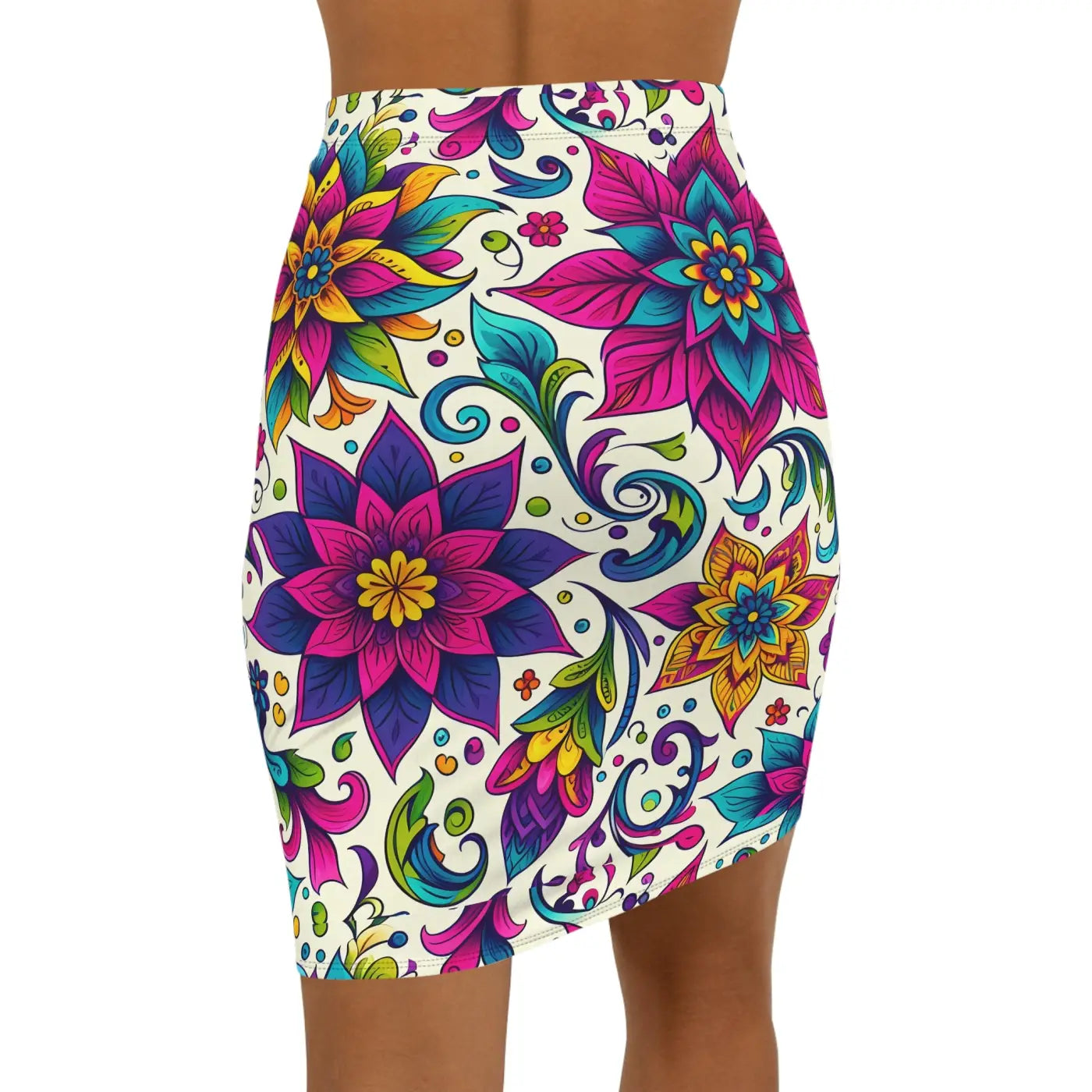 Vibrant Floral Print Pencil Skirt - Bold Statement - DipaliZ
