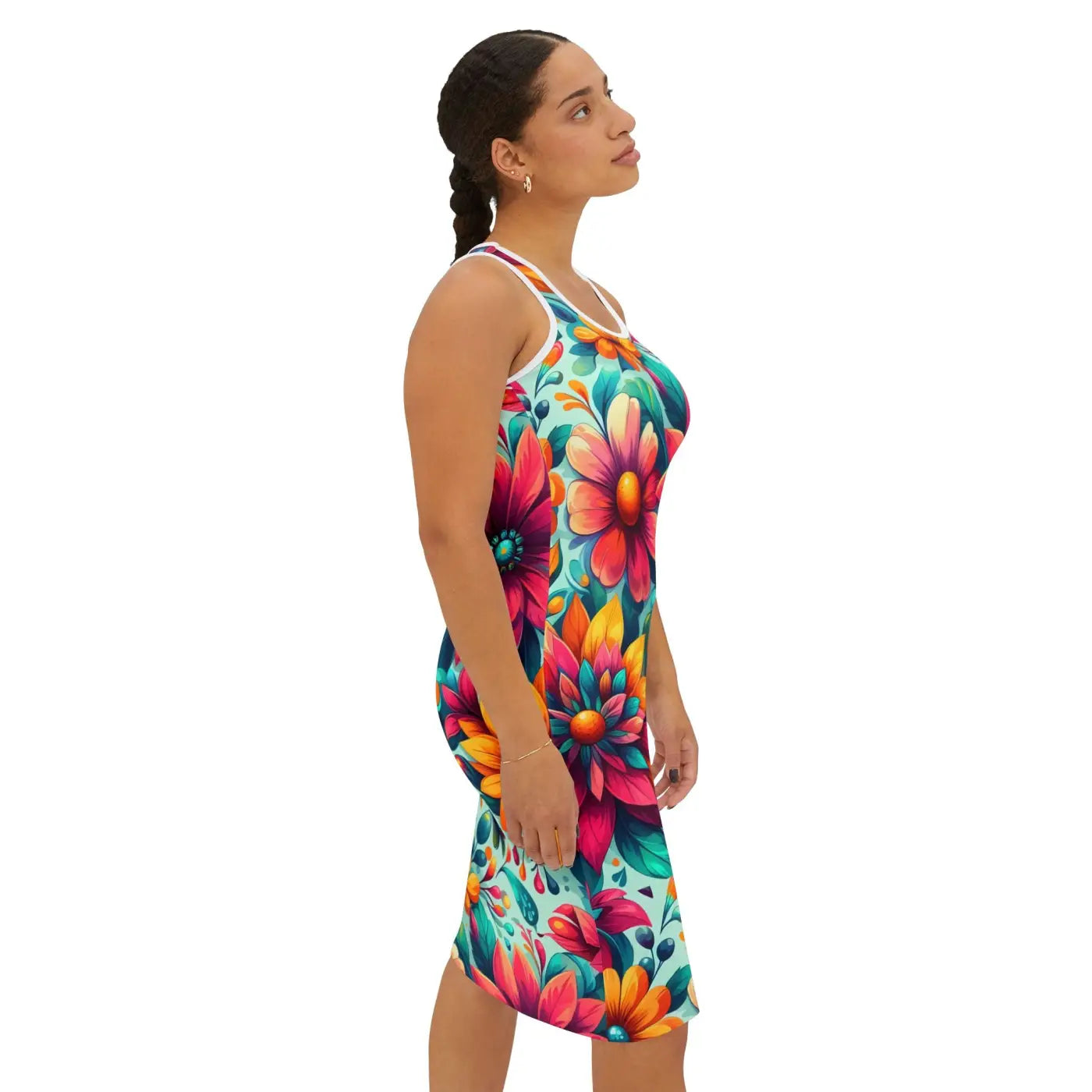 Vibrant Floral Print Racerback Dress - Casual Outings - DipaliZ